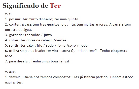 Significado do verbo "ter"